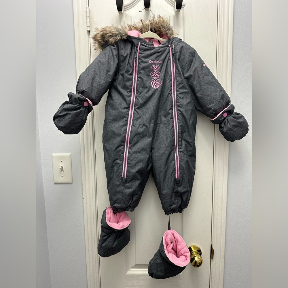 OshKosh B'gosh Charcoal and Pink Footed Snowsuit